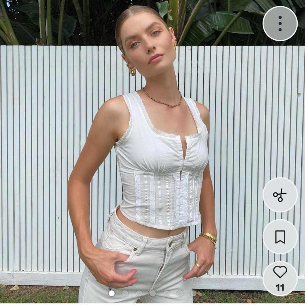 White Lace-Trim Corset Tank Top - Women's